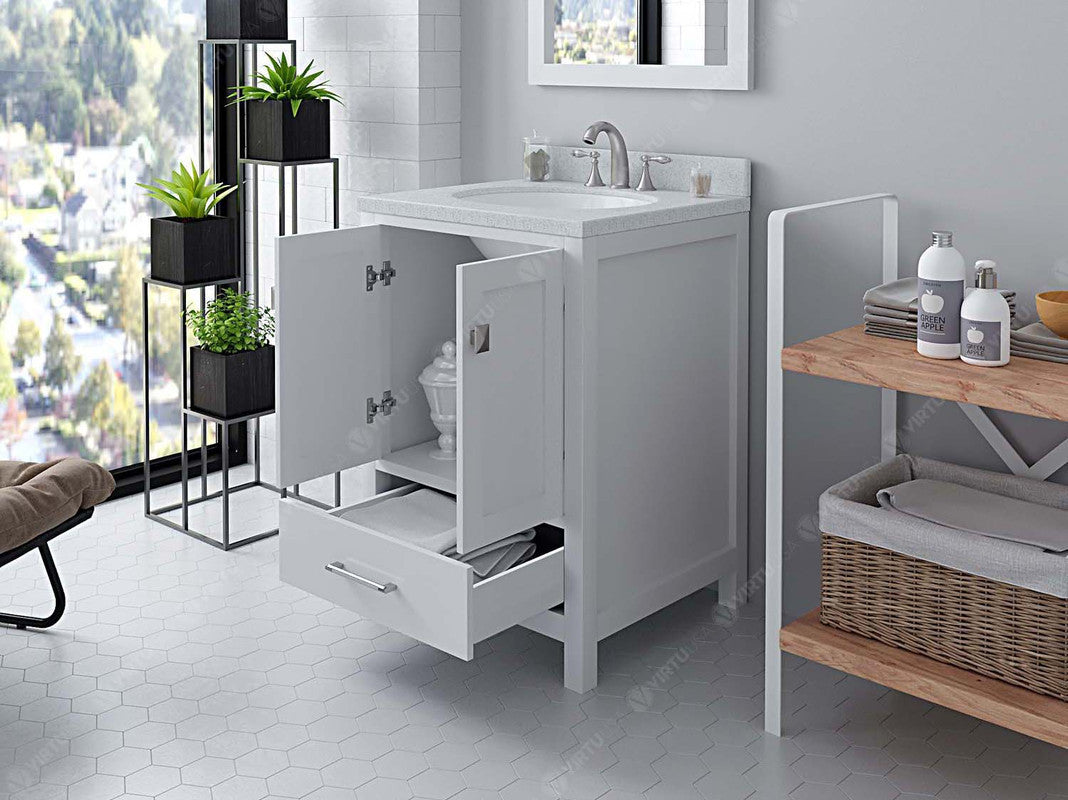 VHG GS-50024-DWQRO-WH-NM Caroline Avenue 24" Single Bath Vanity in White with White Quartz Top and Round Sink