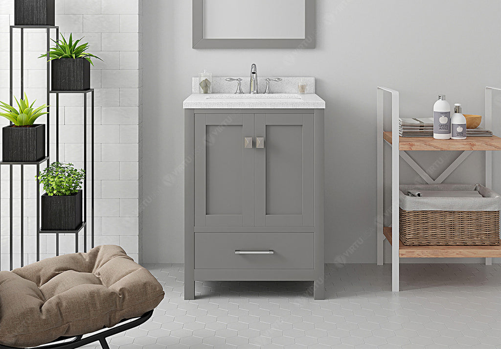 VHG GS-50024-DWQSQ-GR-NM Caroline Avenue 24" Single Bath Vanity in Gray with White Quartz Top and Square Sink
