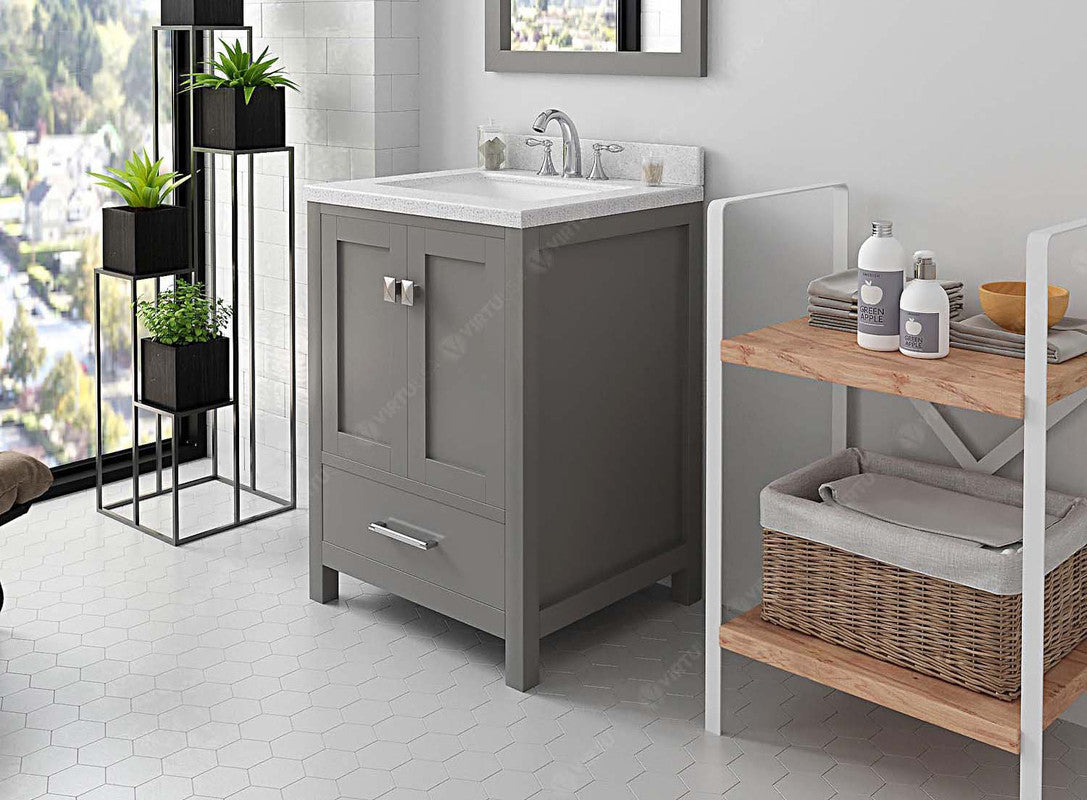 VHG GS-50024-DWQSQ-GR-NM Caroline Avenue 24" Single Bath Vanity in Gray with White Quartz Top and Square Sink