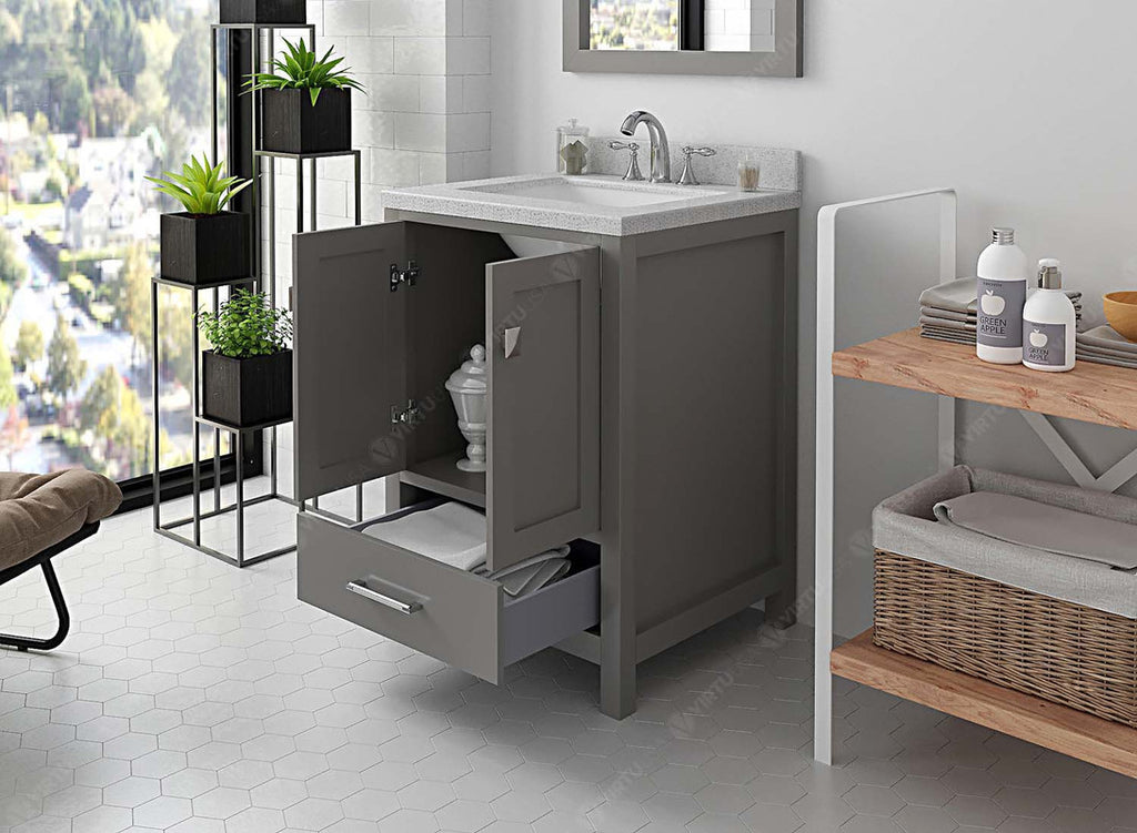 VHG GS-50024-DWQSQ-GR-NM Caroline Avenue 24" Single Bath Vanity in Gray with White Quartz Top and Square Sink