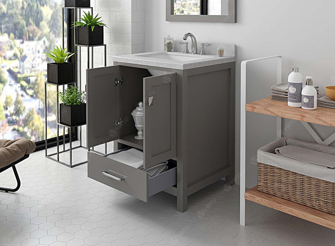 VHG GS-50024-DWQSQ-GR-NM Caroline Avenue 24" Single Bath Vanity in Gray with White Quartz Top and Square Sink
