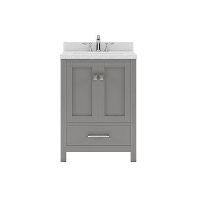VHG GS-50024-DWQSQ-GR-NM Caroline Avenue 24" Single Bath Vanity in Gray with White Quartz Top and Square Sink