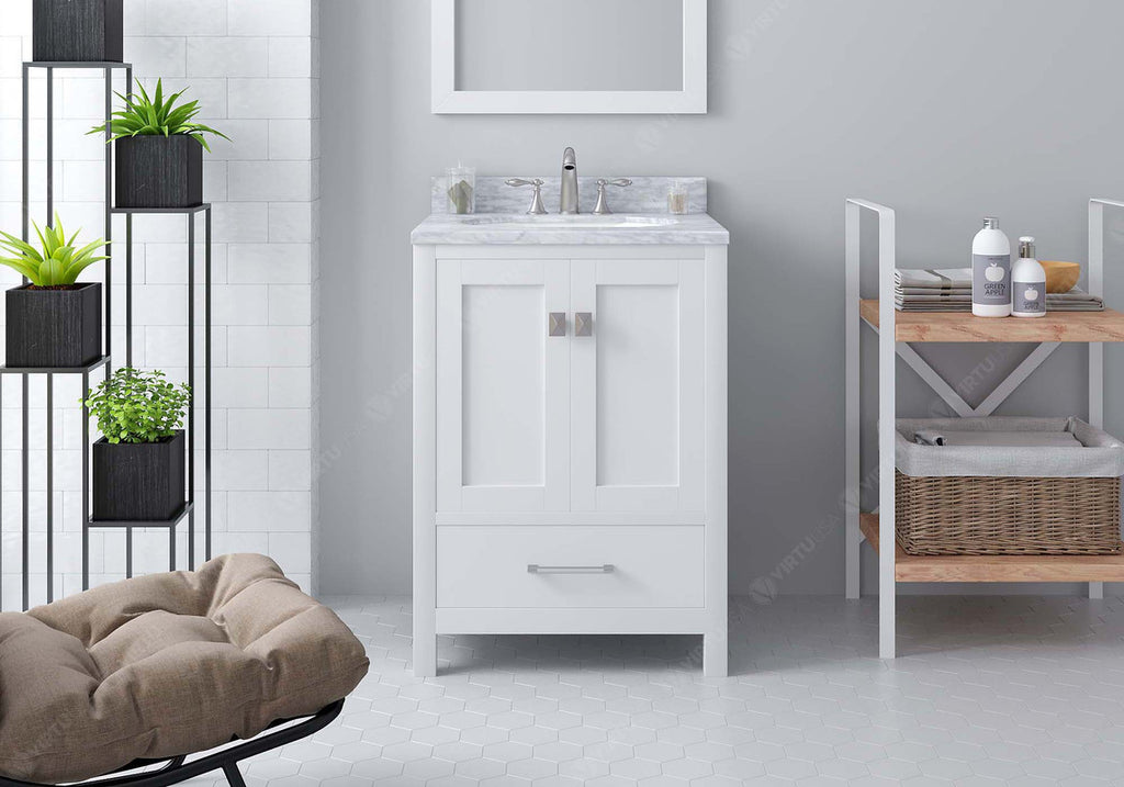 VHG GS-50024-WMRO-WH-NM Caroline Avenue 24" Single Bath Vanity in White with White Marble Top and Round Sink