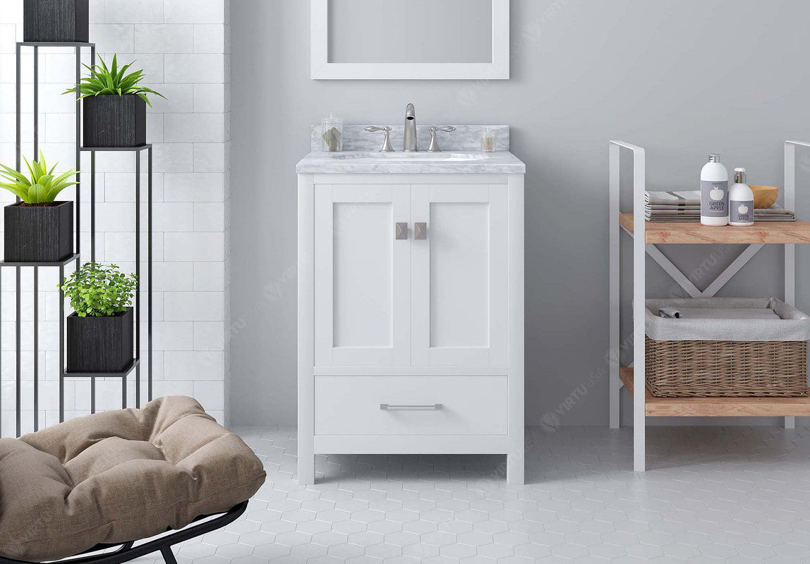 VHG GS-50024-WMSQ-WH-NM Caroline Avenue 24" Single Bath Vanity in White with White Marble Top and Square Sink