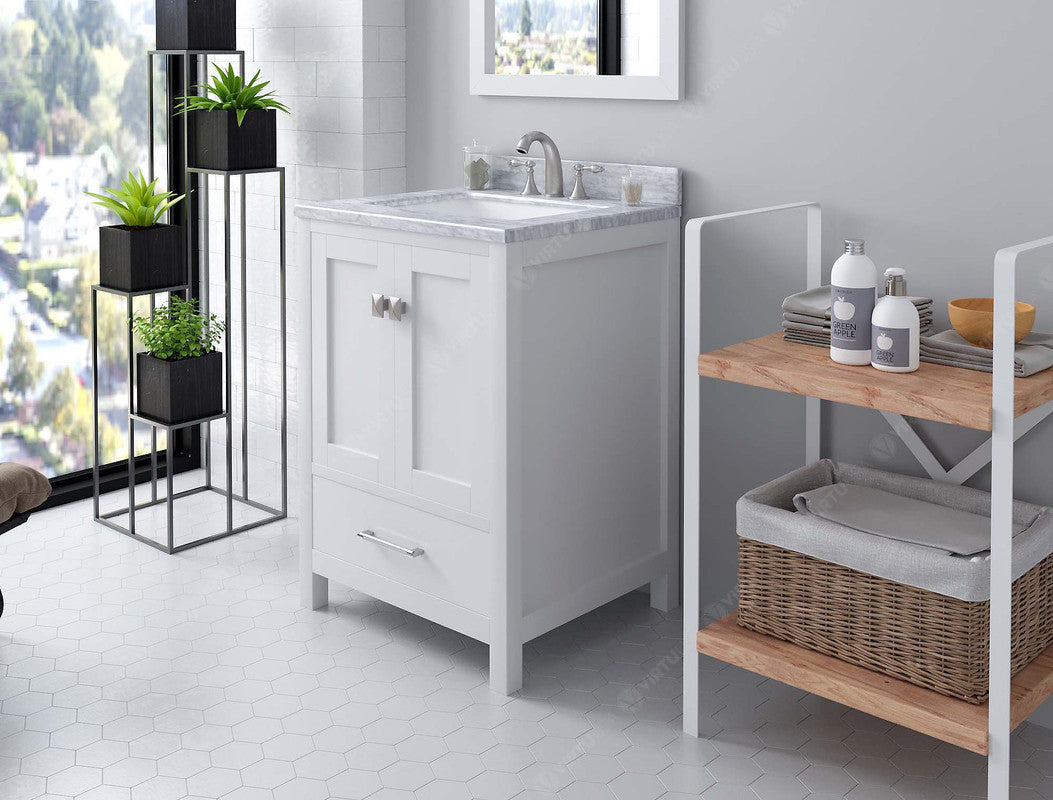 VHG GS-50024-WMSQ-WH-NM Caroline Avenue 24" Single Bath Vanity in White with White Marble Top and Square Sink