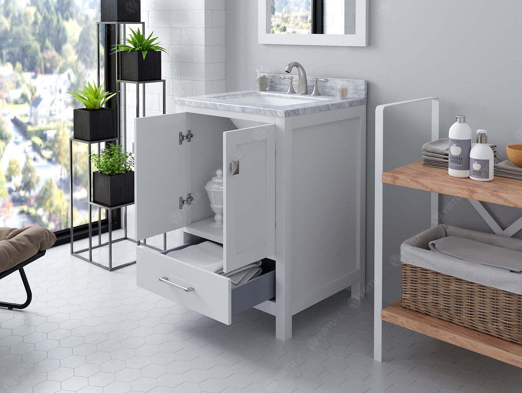 VHG GS-50024-WMSQ-WH-NM Caroline Avenue 24" Single Bath Vanity in White with White Marble Top and Square Sink