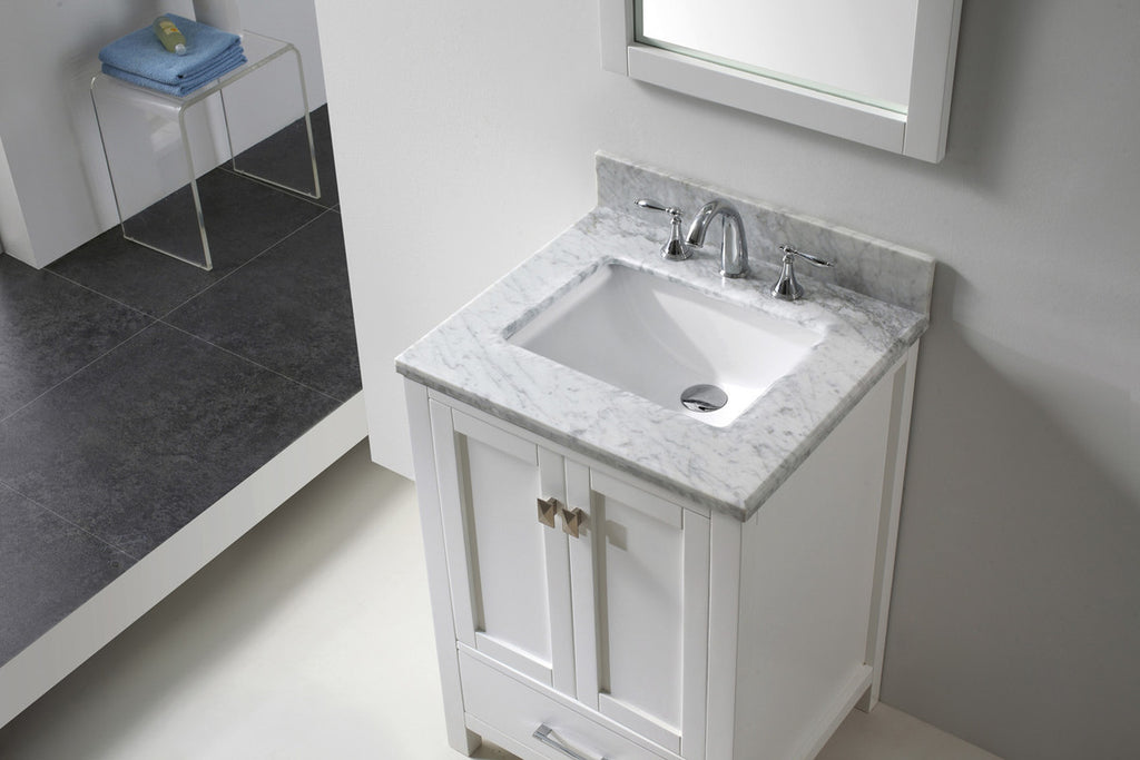 VHG GS-50024-WMSQ-WH-NM Caroline Avenue 24" Single Bath Vanity in White with White Marble Top and Square Sink