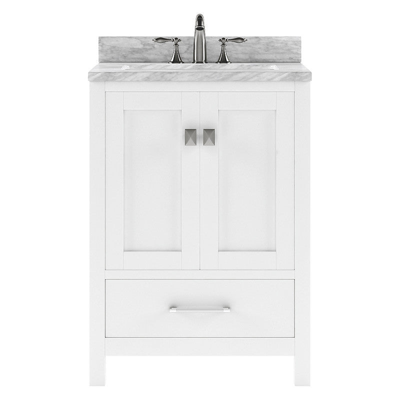VHG GS-50024-WMSQ-WH-NM Caroline Avenue 24" Single Bath Vanity in White with White Marble Top and Square Sink
