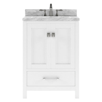 VHG GS-50024-WMSQ-WH-NM Caroline Avenue 24" Single Bath Vanity in White with White Marble Top and Square Sink