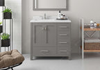 VHG GS-50036-DWQSQ-GR-NM Caroline Avenue 36" Single Bath Vanity in Gray with White Quartz Top and Square Sink