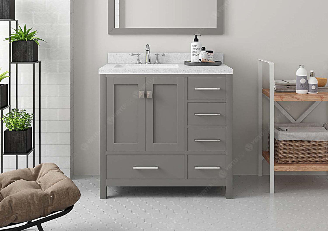 VHG GS-50036-DWQSQ-GR-NM Caroline Avenue 36" Single Bath Vanity in Gray with White Quartz Top and Square Sink