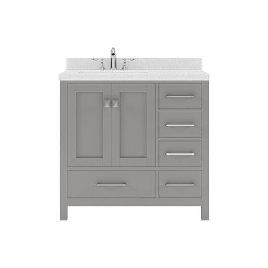 VHG GS-50036-DWQSQ-GR-NM Caroline Avenue 36" Single Bath Vanity in Gray with White Quartz Top and Square Sink