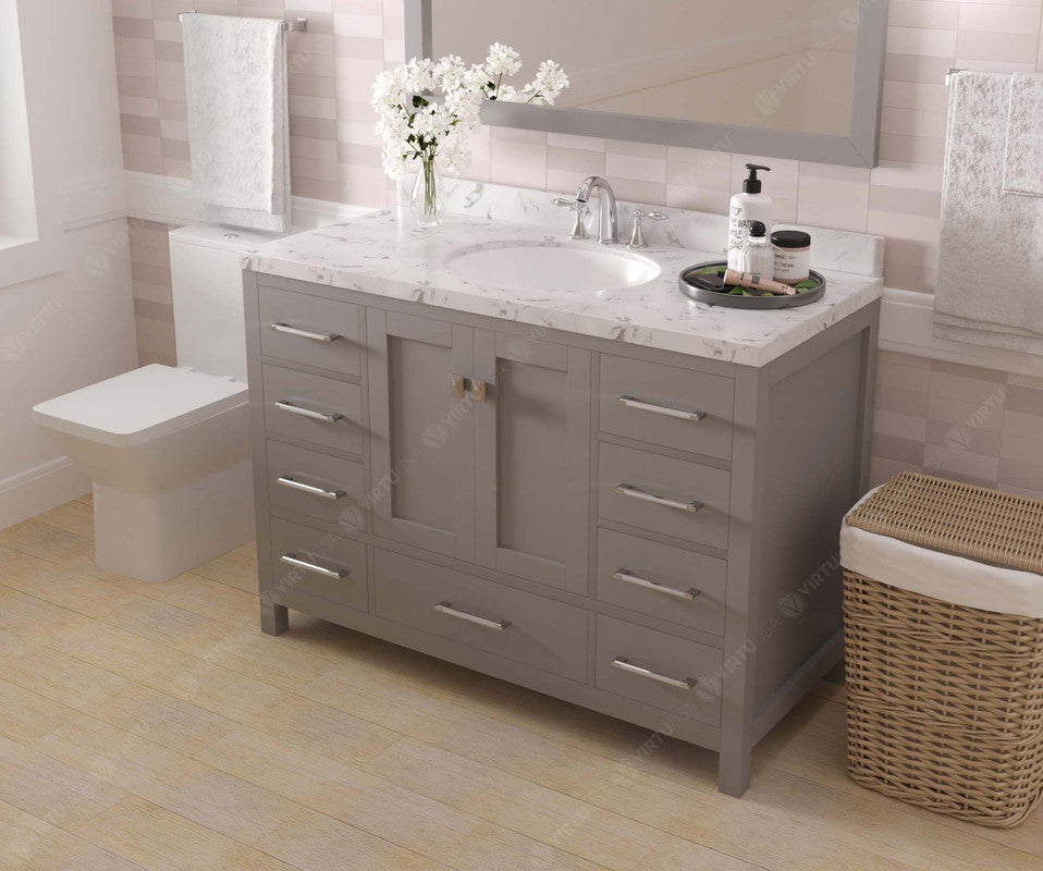 VHG GS-50048-CMRO-GR-NM Caroline Avenue 48" Single Bath Vanity in Gray with Cultured Marble Quartz Top and Round Sink