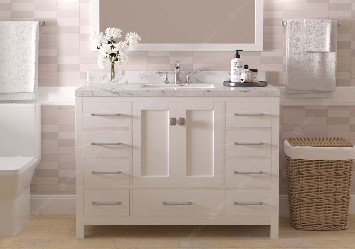 VHG GS-50048-CMRO-WH-NM Caroline Avenue 48" Single Bath Vanity in White with Cultured Marble Quartz Top and Round Sink