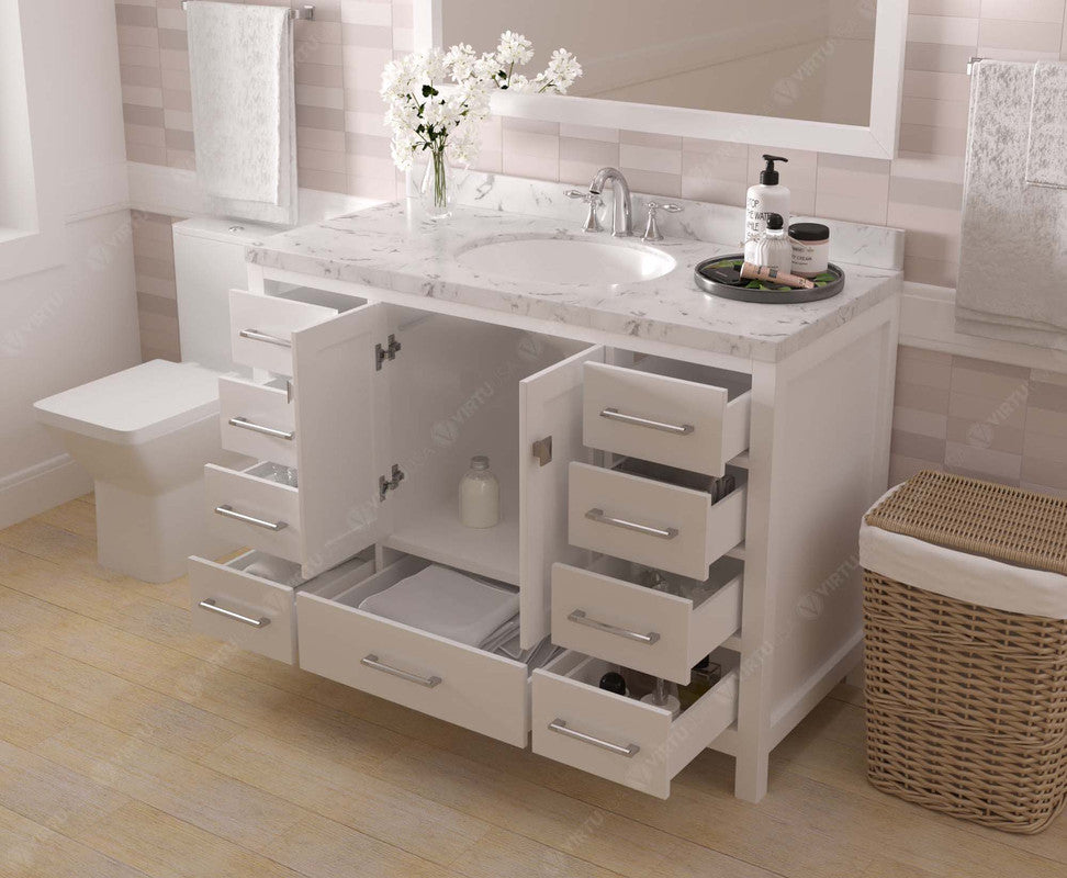 VHG GS-50048-CMRO-WH-NM Caroline Avenue 48" Single Bath Vanity in White with Cultured Marble Quartz Top and Round Sink