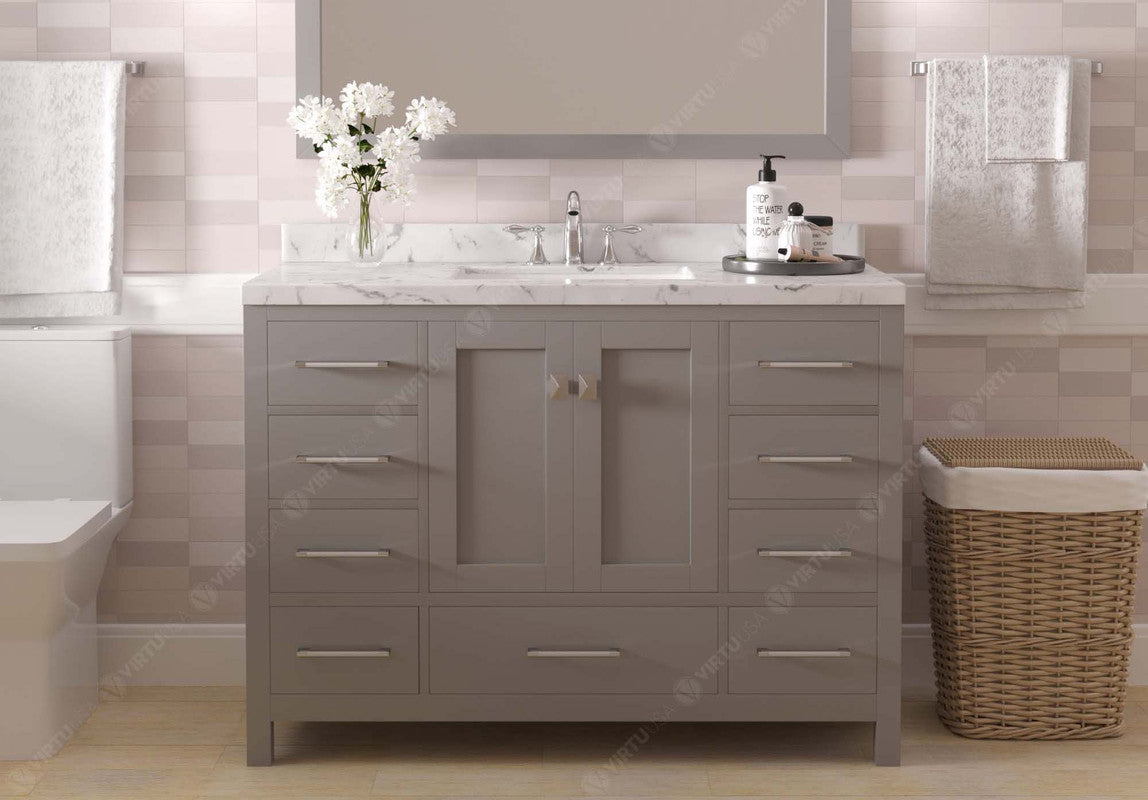 VHG GS-50048-CMSQ-GR-NM Caroline Avenue 48" Single Bath Vanity in Gray with Cultured Marble Quartz Top and Square Sink