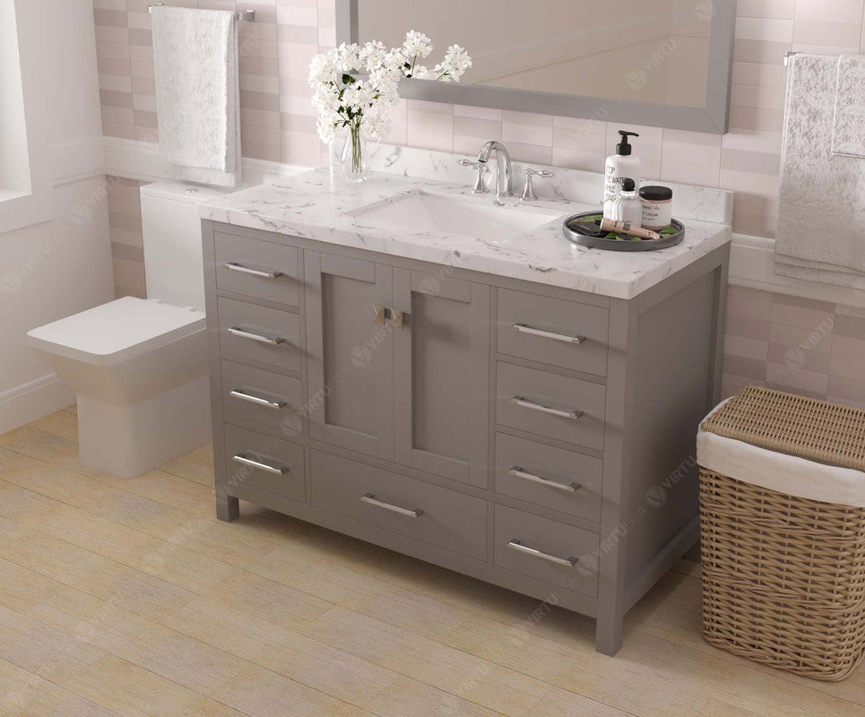 VHG GS-50048-CMSQ-GR-NM Caroline Avenue 48" Single Bath Vanity in Gray with Cultured Marble Quartz Top and Square Sink