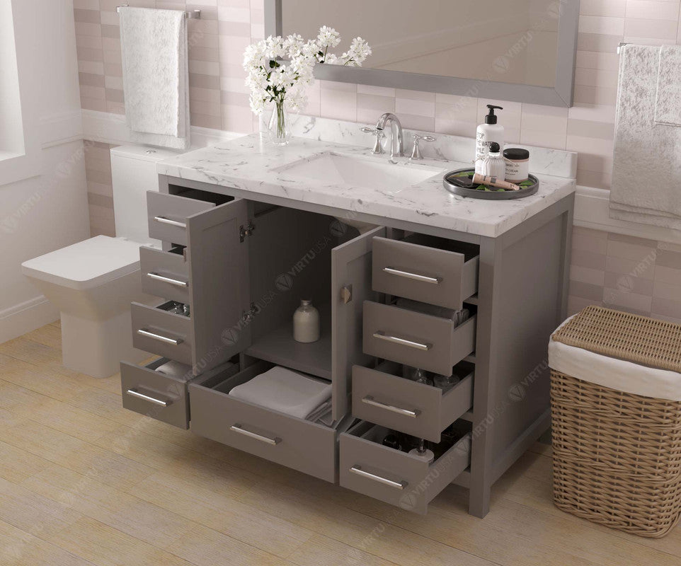 VHG GS-50048-CMSQ-GR-NM Caroline Avenue 48" Single Bath Vanity in Gray with Cultured Marble Quartz Top and Square Sink