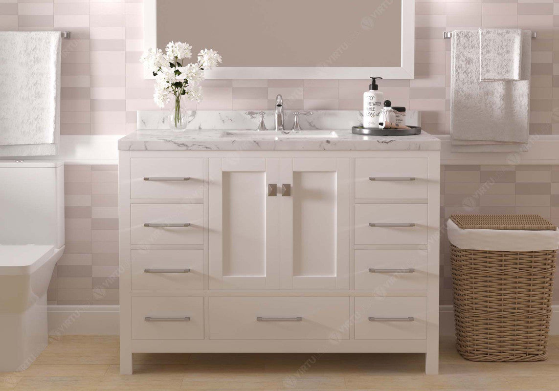 VHG GS-50048-CMSQ-WH-NM Caroline Avenue 48" Single Bath Vanity in White with Cultured Marble Quartz Top and Square Sink