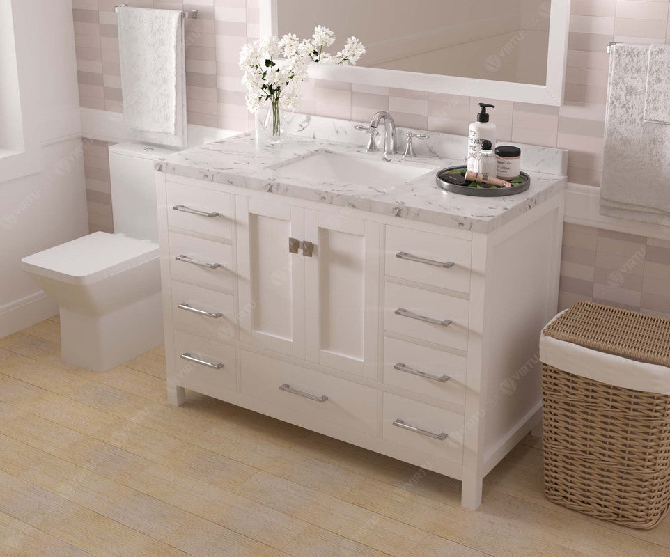 VHG GS-50048-CMSQ-WH-NM Caroline Avenue 48" Single Bath Vanity in White with Cultured Marble Quartz Top and Square Sink