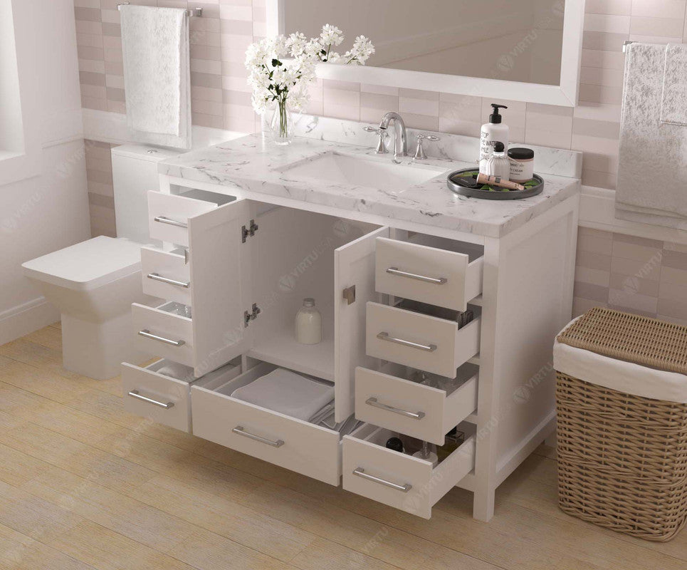 VHG GS-50048-CMSQ-WH-NM Caroline Avenue 48" Single Bath Vanity in White with Cultured Marble Quartz Top and Square Sink