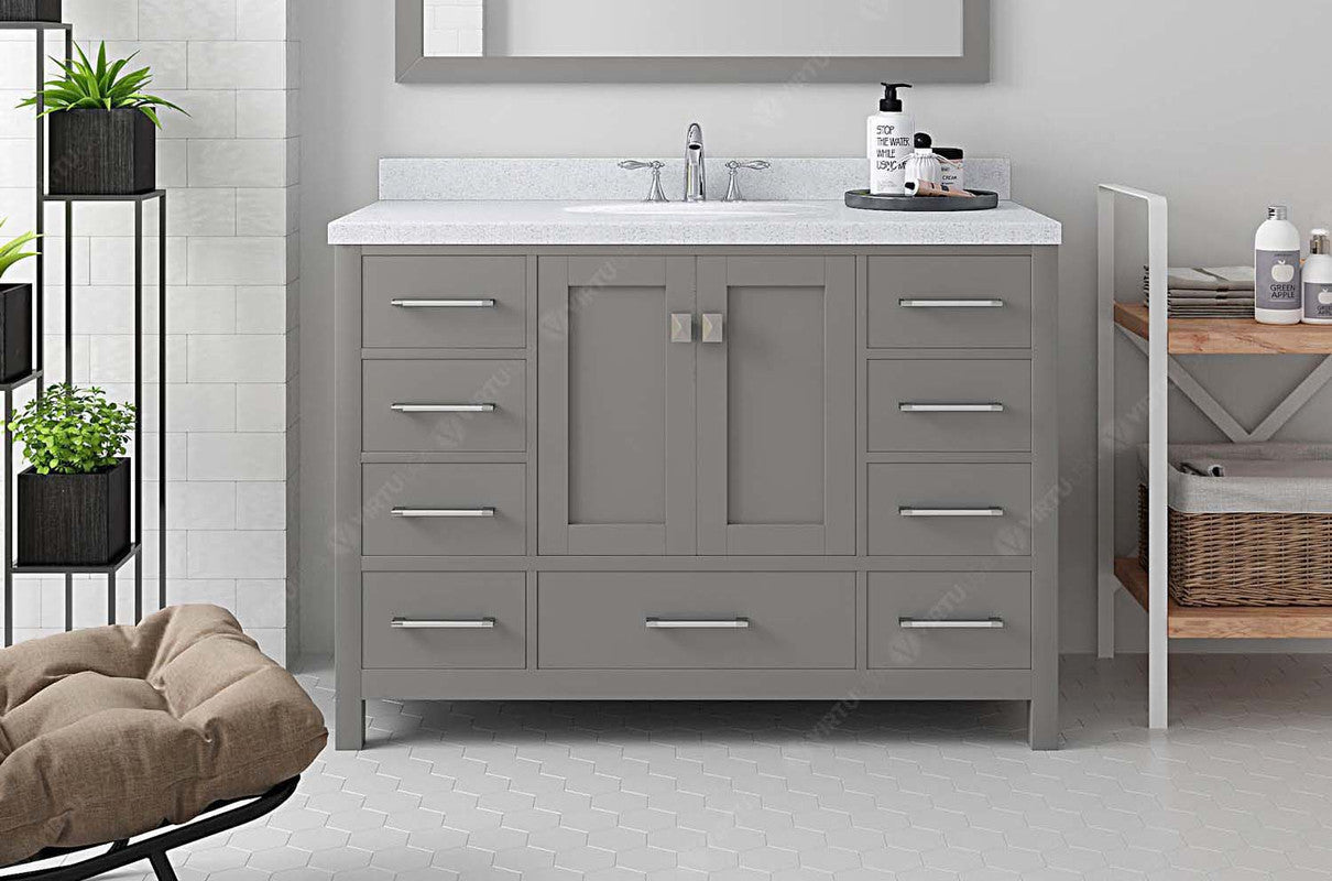 VHG GS-50048-DWQRO-GR-NM Caroline Avenue 48" Single Bath Vanity in Gray with White Quartz Top and Round Sink