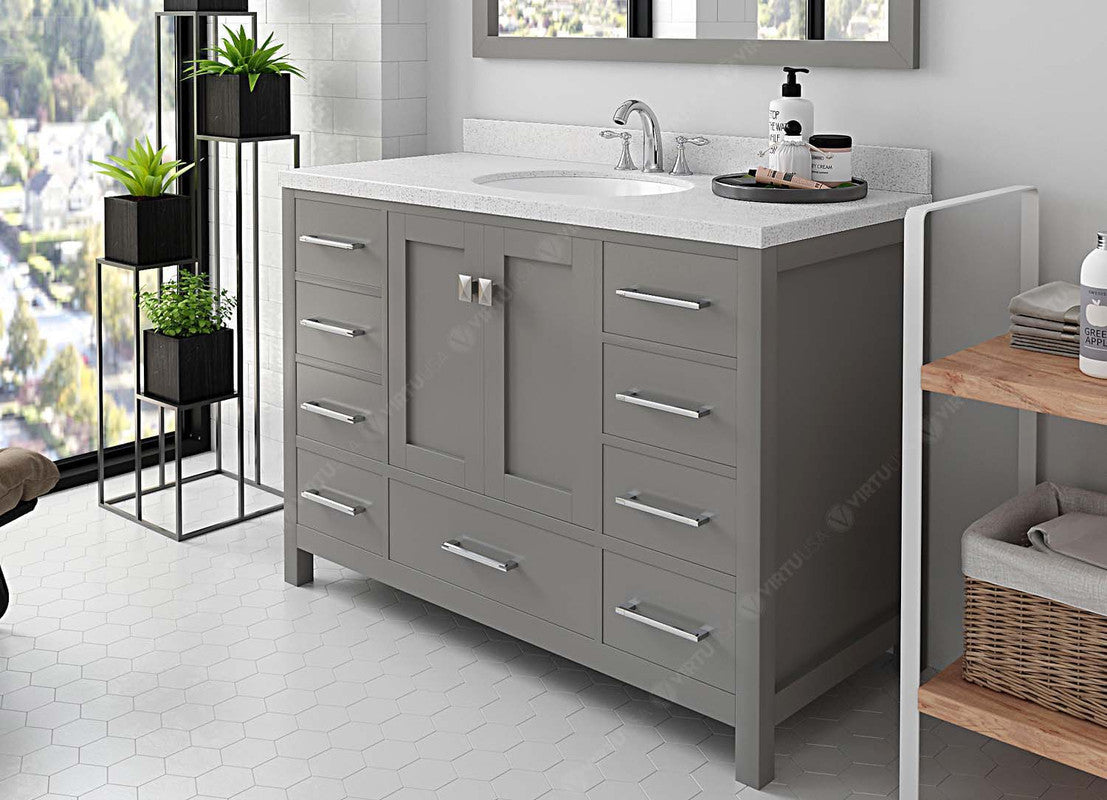 VHG GS-50048-DWQRO-GR-NM Caroline Avenue 48" Single Bath Vanity in Gray with White Quartz Top and Round Sink