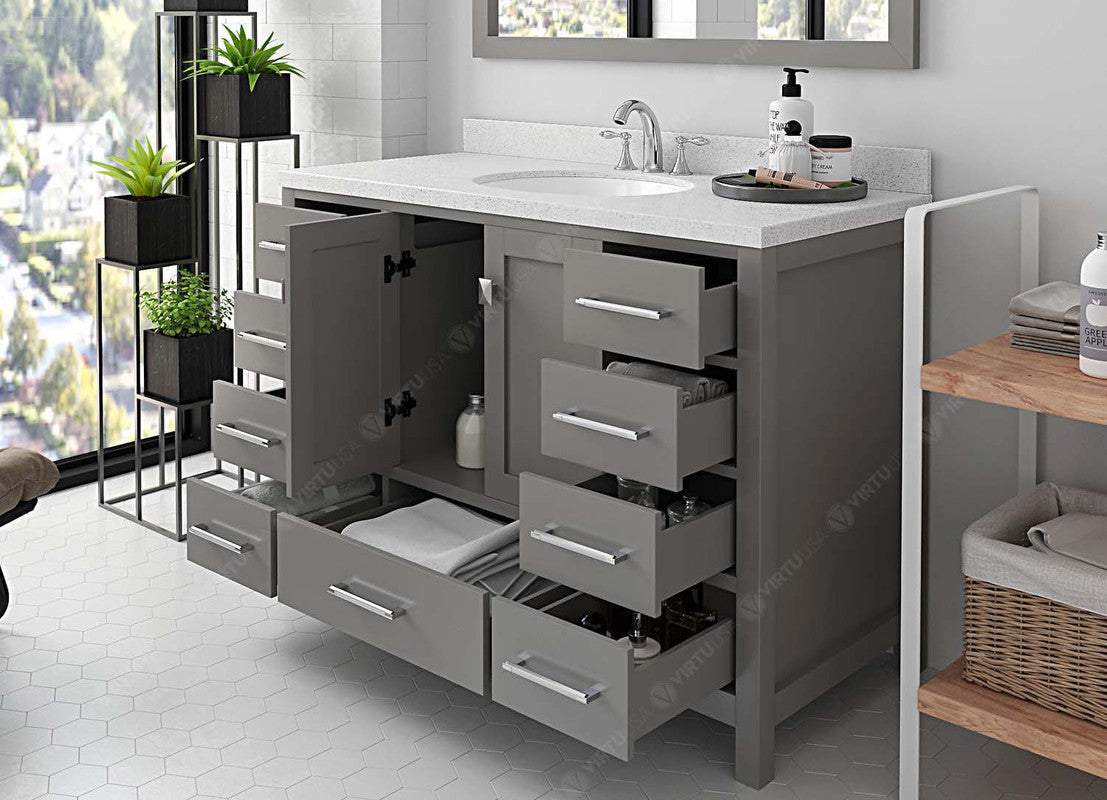 VHG GS-50048-DWQRO-GR-NM Caroline Avenue 48" Single Bath Vanity in Gray with White Quartz Top and Round Sink