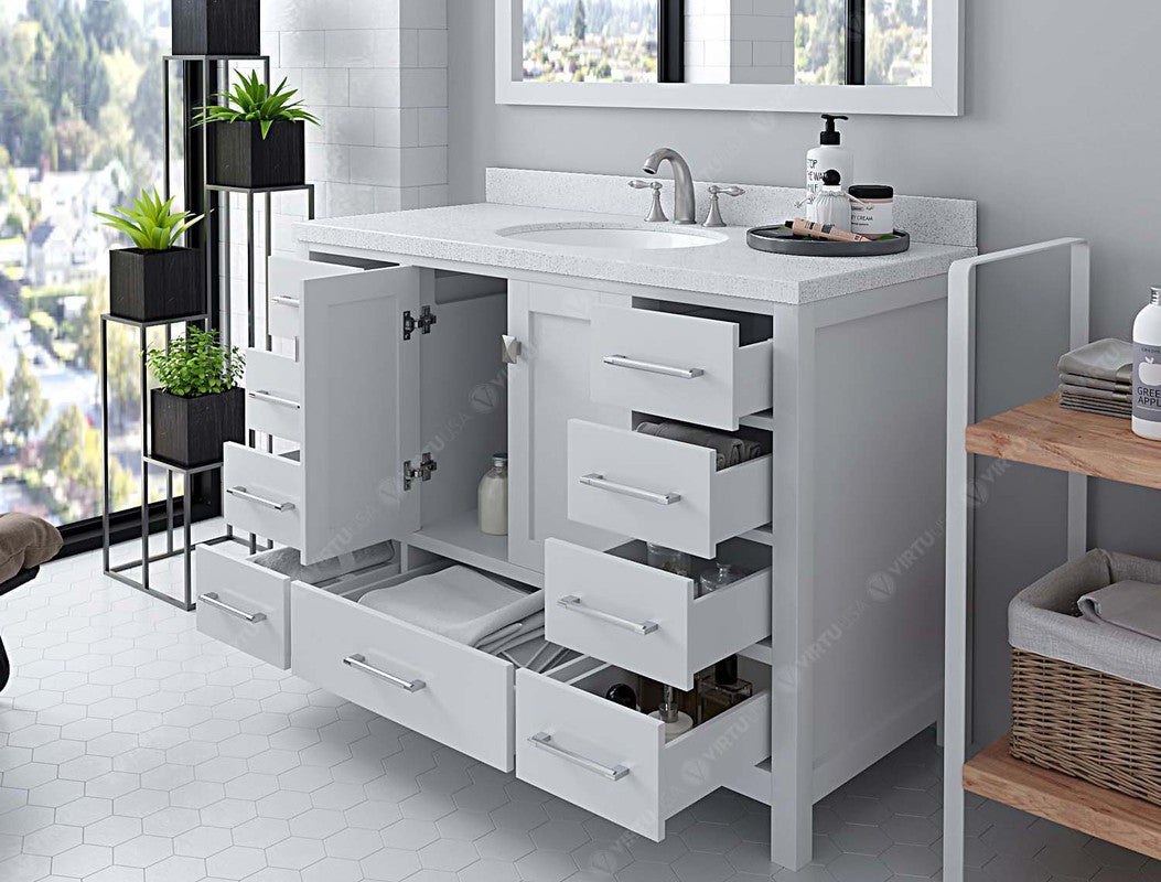 VHG GS-50048-DWQRO-WH-NM Caroline Avenue 48" Single Bath Vanity in White with White Quartz Top and Round Sink