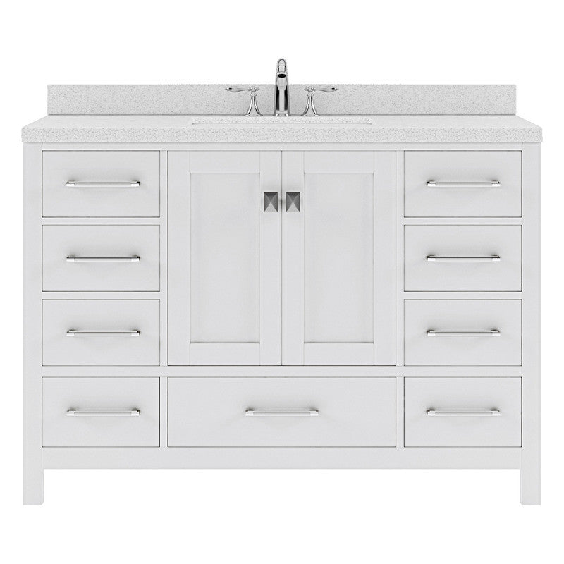 VHG GS-50048-DWQRO-WH-NM Caroline Avenue 48" Single Bath Vanity in White with White Quartz Top and Round Sink