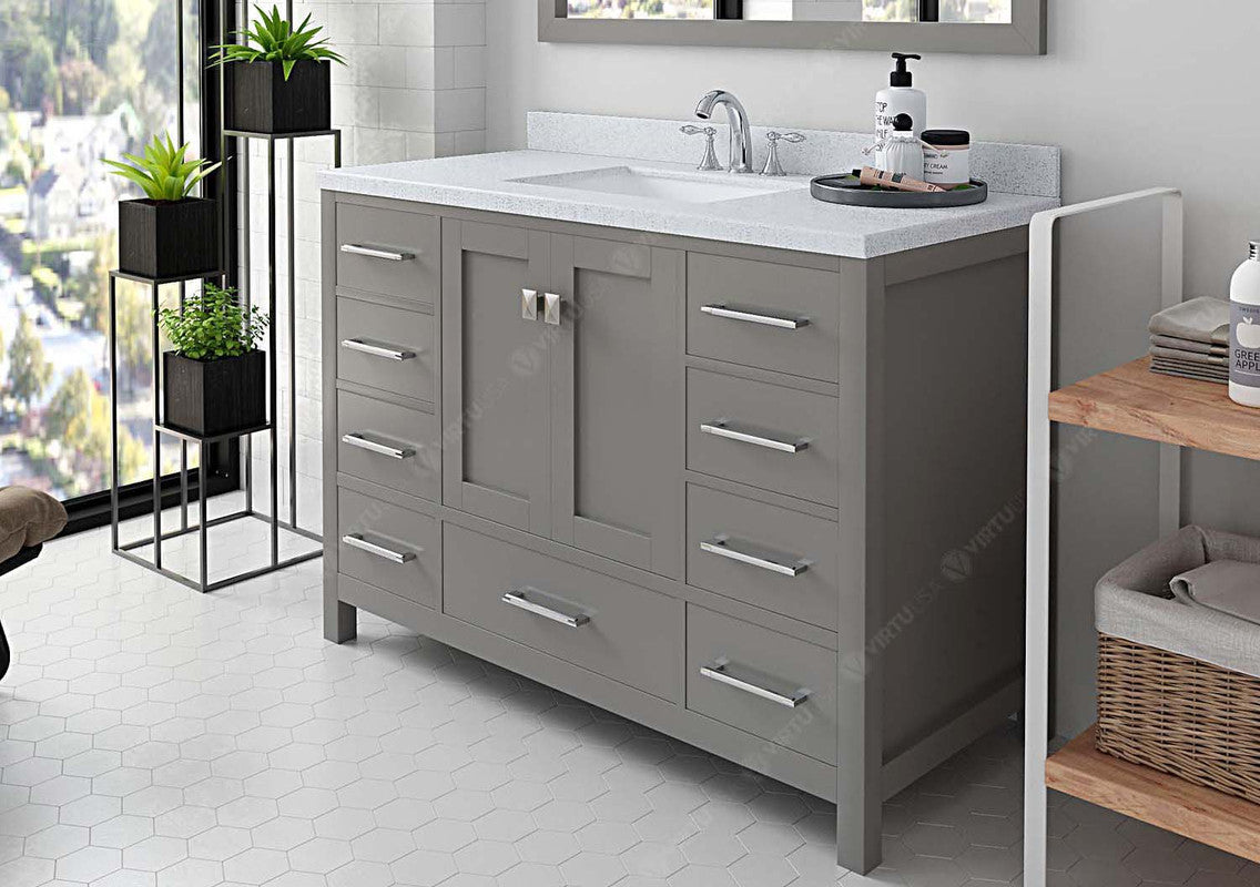 VHG GS-50048-DWQSQ-GR-NM Caroline Avenue 48" Single Bath Vanity in Gray with White Quartz Top and Square Sink