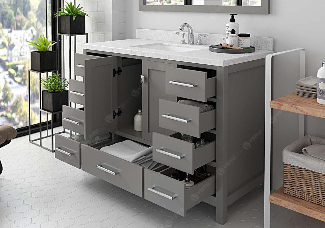 VHG GS-50048-DWQSQ-GR-NM Caroline Avenue 48" Single Bath Vanity in Gray with White Quartz Top and Square Sink