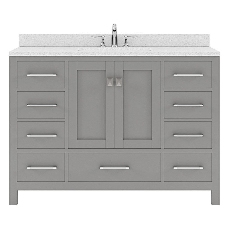 VHG GS-50048-DWQSQ-GR-NM Caroline Avenue 48" Single Bath Vanity in Gray with White Quartz Top and Square Sink