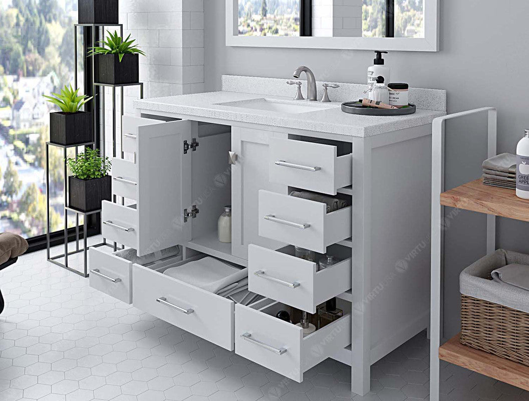 VHG GS-50048-DWQSQ-WH-NM Caroline Avenue 48" Single Bath Vanity in White with White Quartz Top and Square Sink