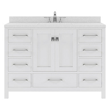 VHG GS-50048-DWQSQ-WH-NM Caroline Avenue 48" Single Bath Vanity in White with White Quartz Top and Square Sink