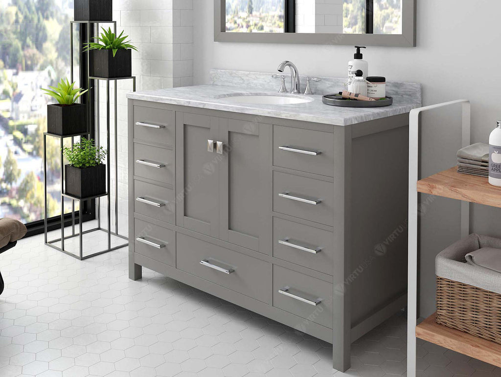 VHG GS-50048-WMRO-GR-NM Caroline Avenue 48" Single Bath Vanity in Gray with White Marble Top and Round Sink
