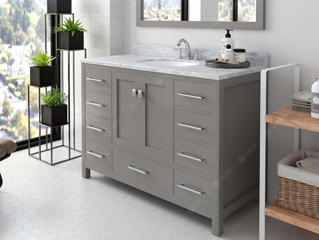 VHG GS-50048-WMRO-GR-NM Caroline Avenue 48" Single Bath Vanity in Gray with White Marble Top and Round Sink