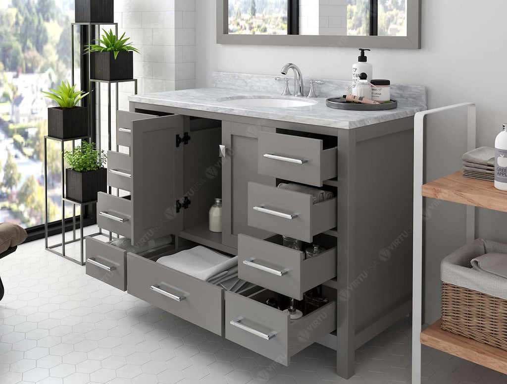VHG GS-50048-WMRO-GR-NM Caroline Avenue 48" Single Bath Vanity in Gray with White Marble Top and Round Sink