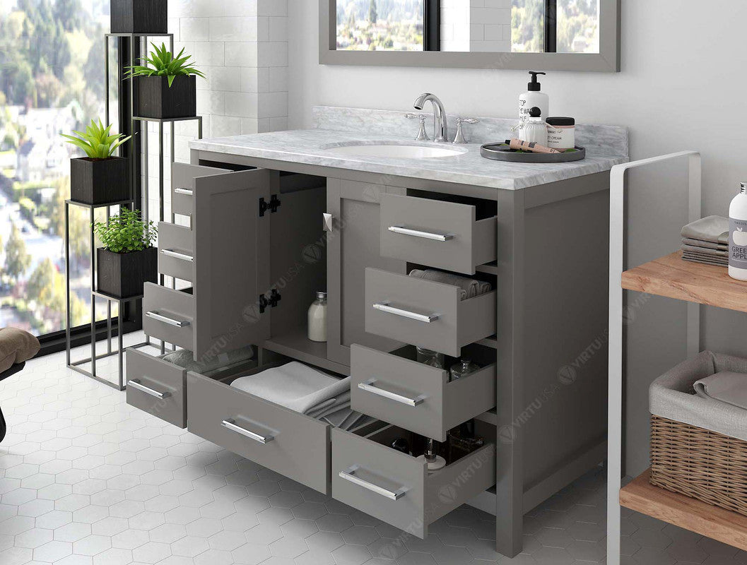 VHG GS-50048-WMRO-GR-NM Caroline Avenue 48" Single Bath Vanity in Gray with White Marble Top and Round Sink