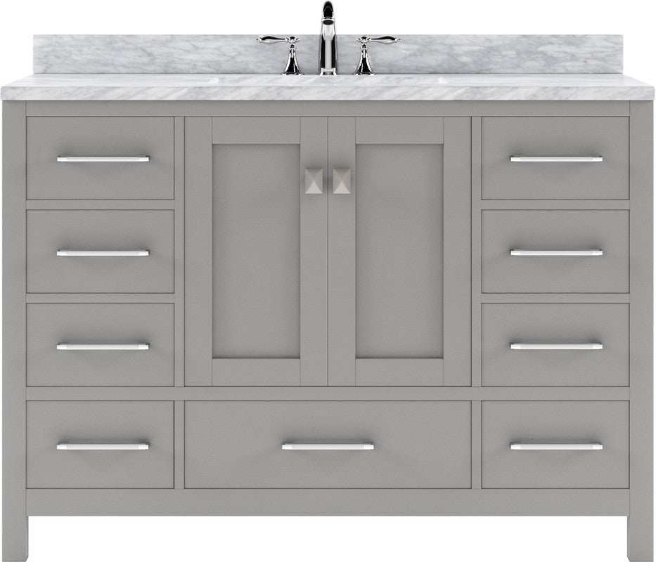 VHG GS-50048-WMRO-GR-NM Caroline Avenue 48" Single Bath Vanity in Gray with White Marble Top and Round Sink