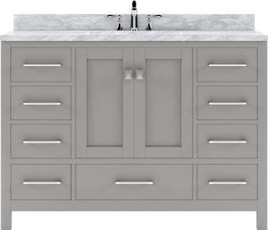 VHG GS-50048-WMRO-GR-NM Caroline Avenue 48" Single Bath Vanity in Gray with White Marble Top and Round Sink