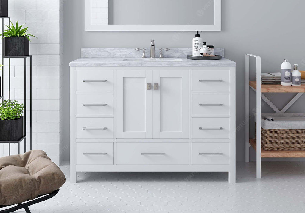 VHG GS-50048-WMRO-WH-NM Caroline Avenue 48" Single Bath Vanity in White with White Marble Top and Round Sink