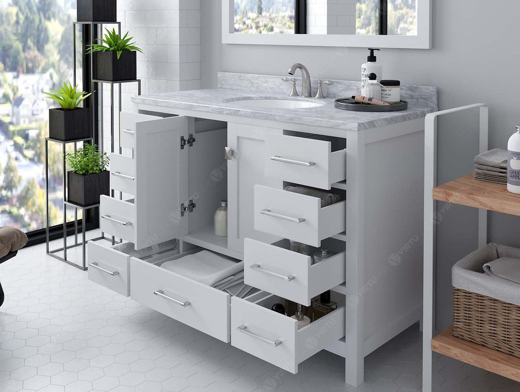 VHG GS-50048-WMRO-WH-NM Caroline Avenue 48" Single Bath Vanity in White with White Marble Top and Round Sink