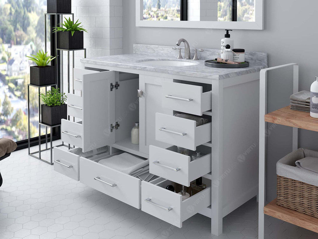VHG GS-50048-WMRO-WH-NM Caroline Avenue 48" Single Bath Vanity in White with White Marble Top and Round Sink