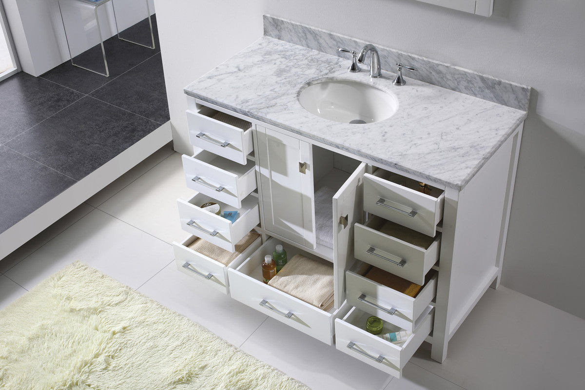 VHG GS-50048-WMRO-WH-NM Caroline Avenue 48" Single Bath Vanity in White with White Marble Top and Round Sink