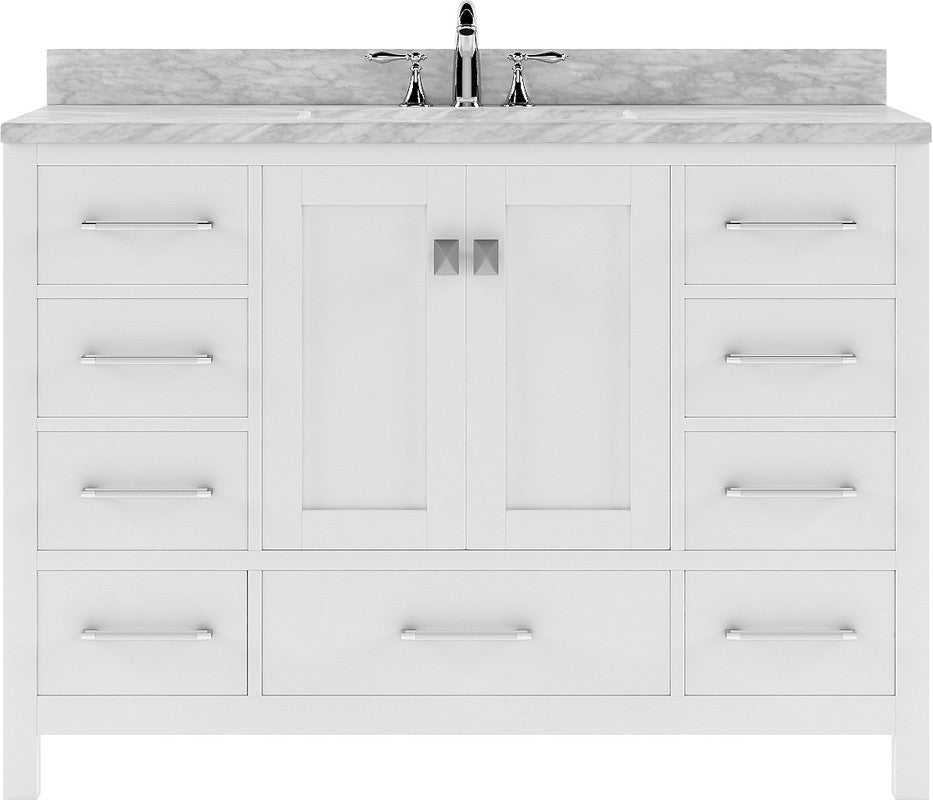 VHG GS-50048-WMSQ-WH-NM Caroline Avenue 48" Single Bath Vanity in White with White Marble Top and Square Sink