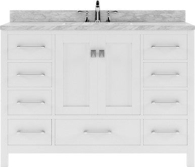 VHG GS-50048-WMSQ-WH-NM Caroline Avenue 48" Single Bath Vanity in White with White Marble Top and Square Sink