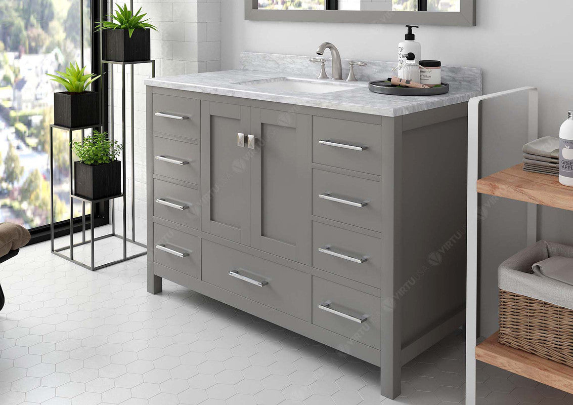 VHG GS-50048-WMSQ-GR-NM Caroline Avenue 48" Single Bath Vanity in Gray with White Marble Top and Square Sink