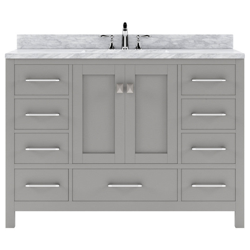 VHG GS-50048-WMSQ-GR-NM Caroline Avenue 48" Single Bath Vanity in Gray with White Marble Top and Square Sink