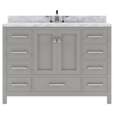 VHG GS-50048-WMSQ-GR-NM Caroline Avenue 48" Single Bath Vanity in Gray with White Marble Top and Square Sink